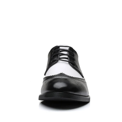 Men's Black & White Leather Oxford Shoes - Elegant British Style Wedding & Formal Party Dress Shoes