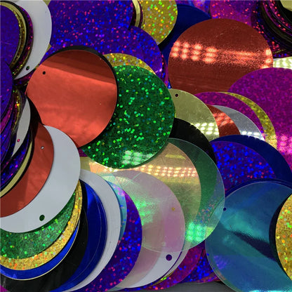 50PCS 50mm Flat Round Sequins with Side Hole – PVC Loose Paillettes for Sewing, DIY Crafts & Wedding Decorations