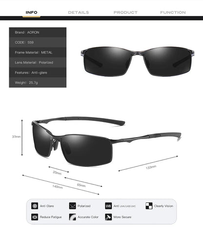 Aoron Polarized Sunglasses – UV400 Anti-Glare Metal Frame Driving Glasses for Men & Women