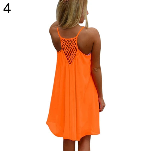 Women’s Summer Backless Beach Dress - Sexy Sleeveless Strap Casual Evening Party Outfit