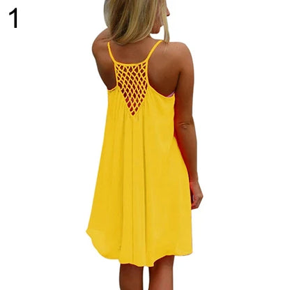 Women’s Summer Backless Beach Dress - Sexy Sleeveless Strap Casual Evening Party Outfit