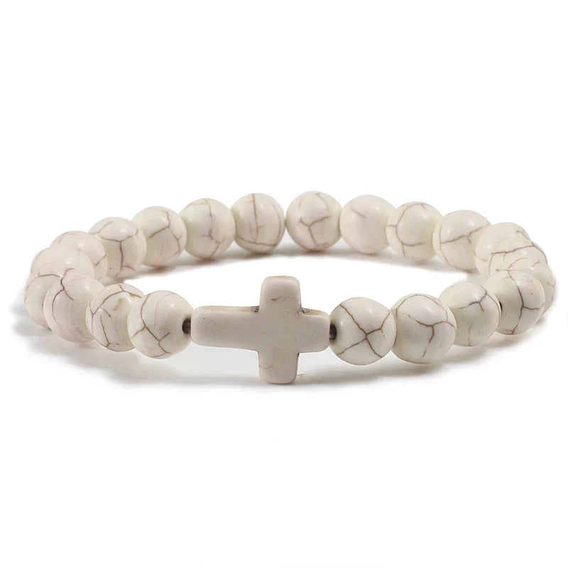 Natural Stone Cross Bracelet - Black Lava Matte Beaded Jewelry for Men & Women Prayer, Fitness & Gift