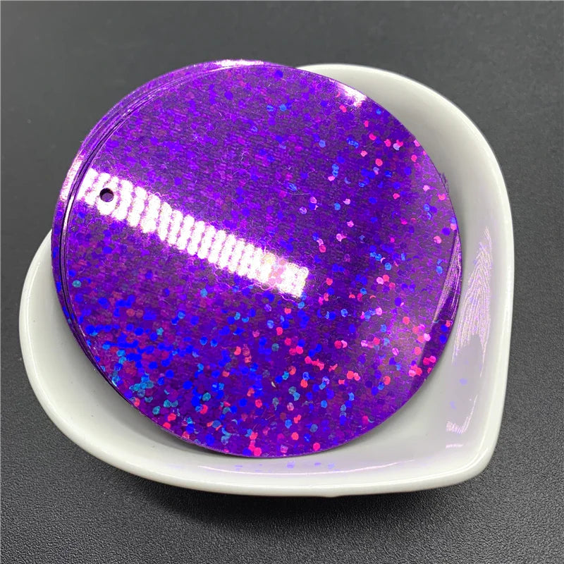 50PCS 50mm Flat Round Sequins with Side Hole – PVC Loose Paillettes for Sewing, DIY Crafts & Wedding Decorations