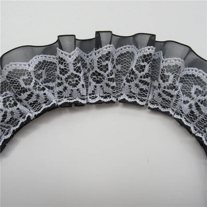 2 Yard Pleated Organza Lace Trim - 4cm Double Layer Ribbon for Sewing, Doll Clothes & Wedding Decor
