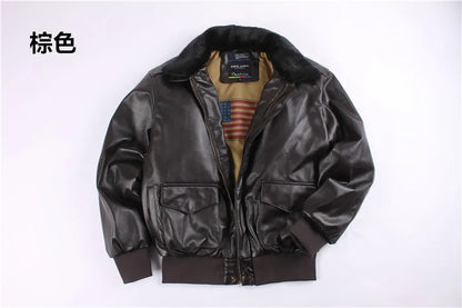 2025 Vintage A2 Leather Jacket for Men - Removable Fur Collar Padded Flight Motorcycle Bomber Coat