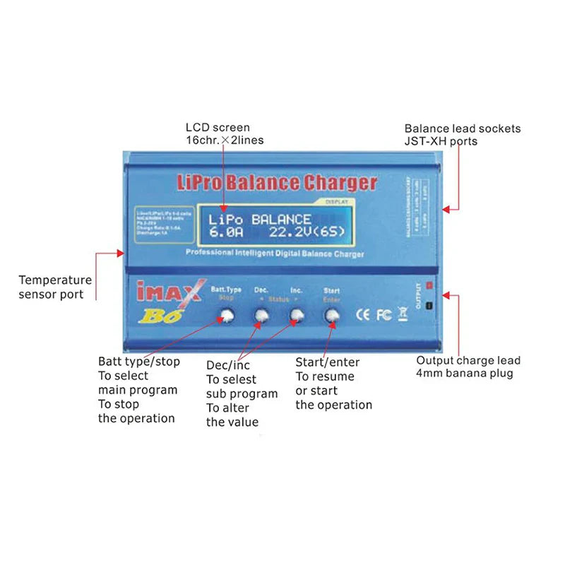 IMAX B6 Balance Charger for RC Helicopters – LCD NIMH/NICD Battery Discharger with 15A 6A Power Adapter