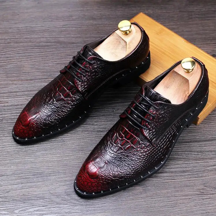 Men's Crocodile Leather Oxford Shoes - Lace-Up Business, Wedding & Party Dress Shoes