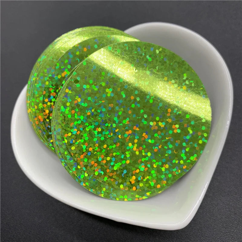 50PCS 50mm Flat Round Sequins with Side Hole – PVC Loose Paillettes for Sewing, DIY Crafts & Wedding Decorations