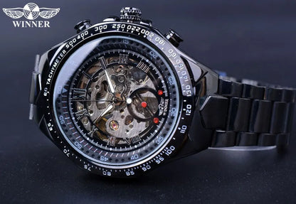 Winner Men's Luxury Mechanical Watch – Sport Design Bezel, Automatic Skeleton Dial, Fashion Montre Homme