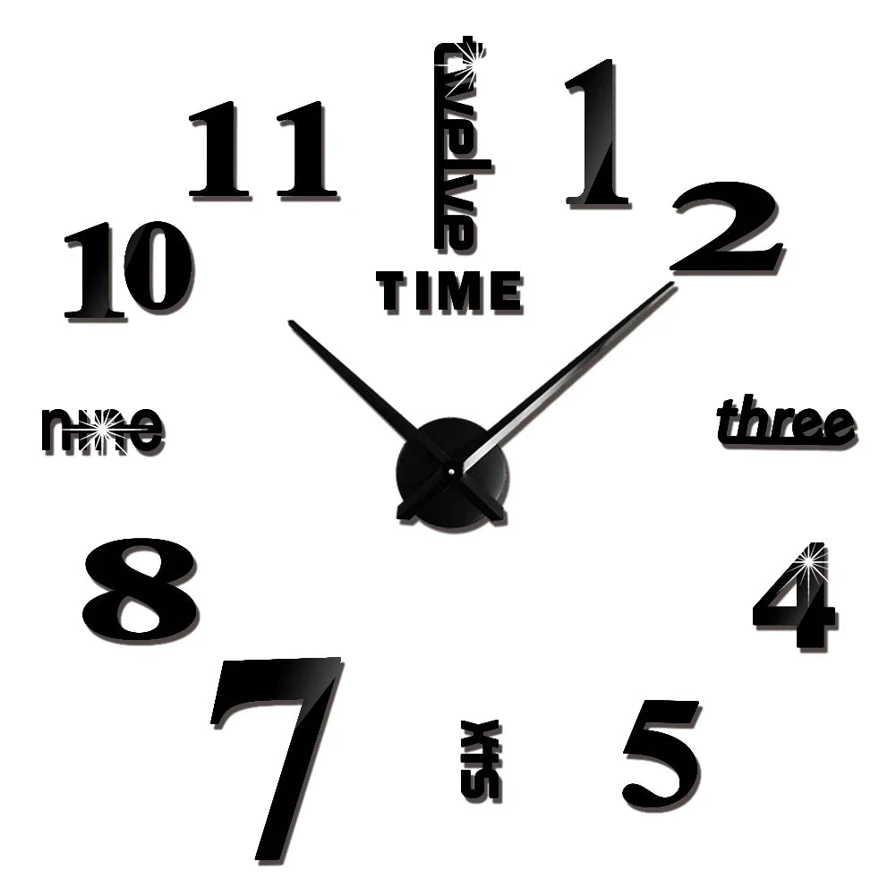3D DIY Wall Clock - Modern Acrylic Mirror Sticker Quartz Clock For Living Room Decor With Silent Movement