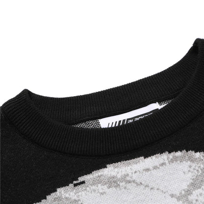 FGKKS Men's Anime Graphic Sweater - Vintage Harajuku Hip Hop Streetwear Cotton Knit Pullover