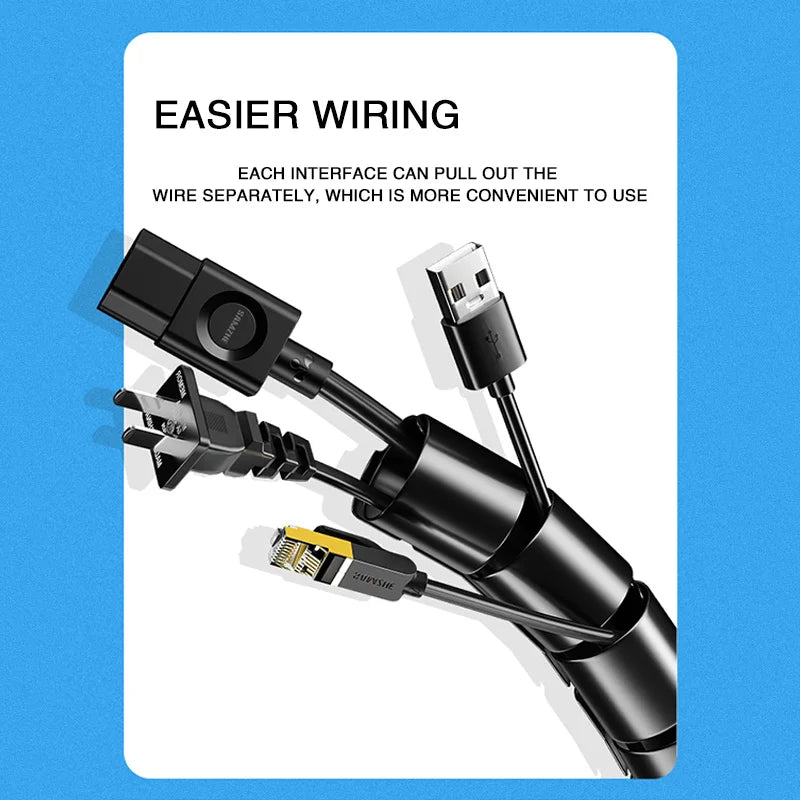 2M Flexible Spiral Cable Protector - 16/10mm Wire Organizer Tube for Computer Cords, Cable Management Clip Tool
