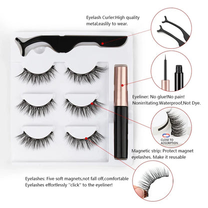 3D Magnetic Mink Eyelashes with Magnetic Eyeliner – Short False Lashes, Handmade, Long-Lasting Eye Makeup Tool