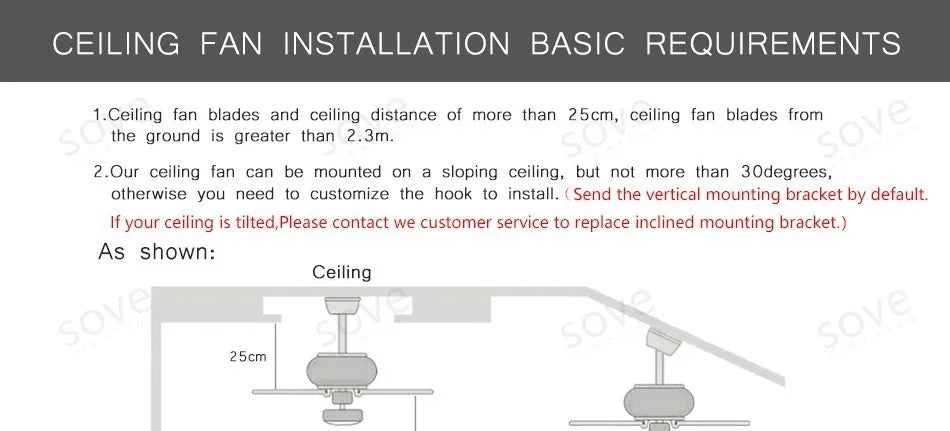 SOVE Modern Black & White Low Floor Ceiling Fan – 30W DC Motor with Remote Control, No Light, 220V