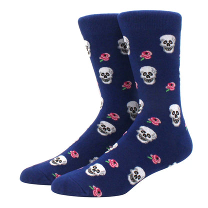 Men's Colorful Combed Cotton Jacquard Crew Socks - Striped Business Casual Dress Socks