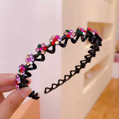 Rhinestone Pearl Flower Hairband - Non-Slip Elastic Headband for Women & Girls