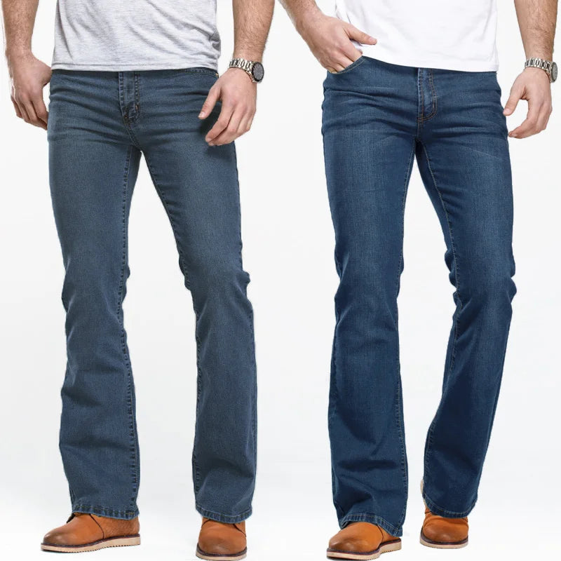 Men’s Bootcut Jeans — Slim Fit Stretch Denim Pants Slightly Flared Classic Designer Trousers Blue Black