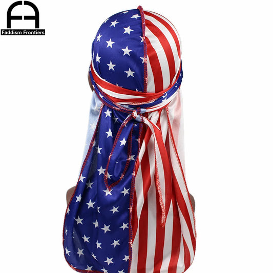 Patchwork Flag Silk Durag - Stars Print Wave Cap Headwrap for Men