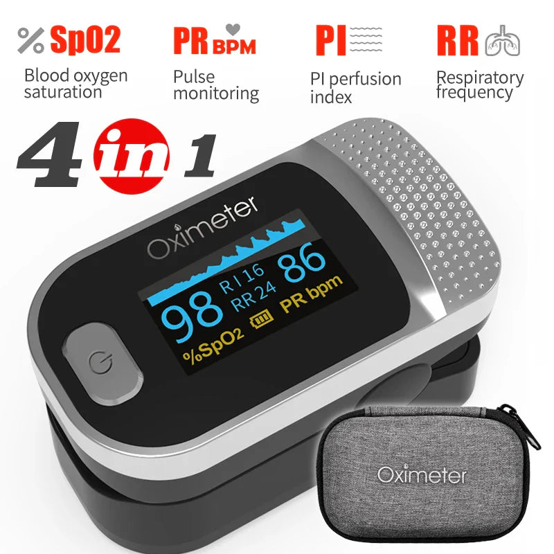 KIUZOU Finger Pulse Oximeter – SPO2, PR, PI, RR Blood Oxygen Saturation & Heart Rate Monitor, OLED Display