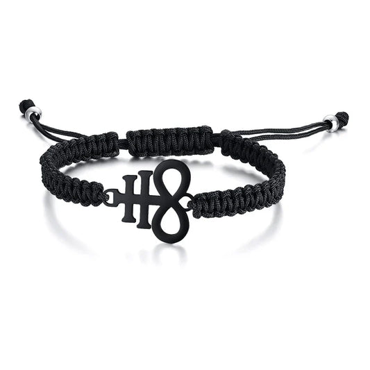 Lucifer Seal Charm Bracelet - Handmade Black Braided Adjustable Wave Wrist Jewelry for Men