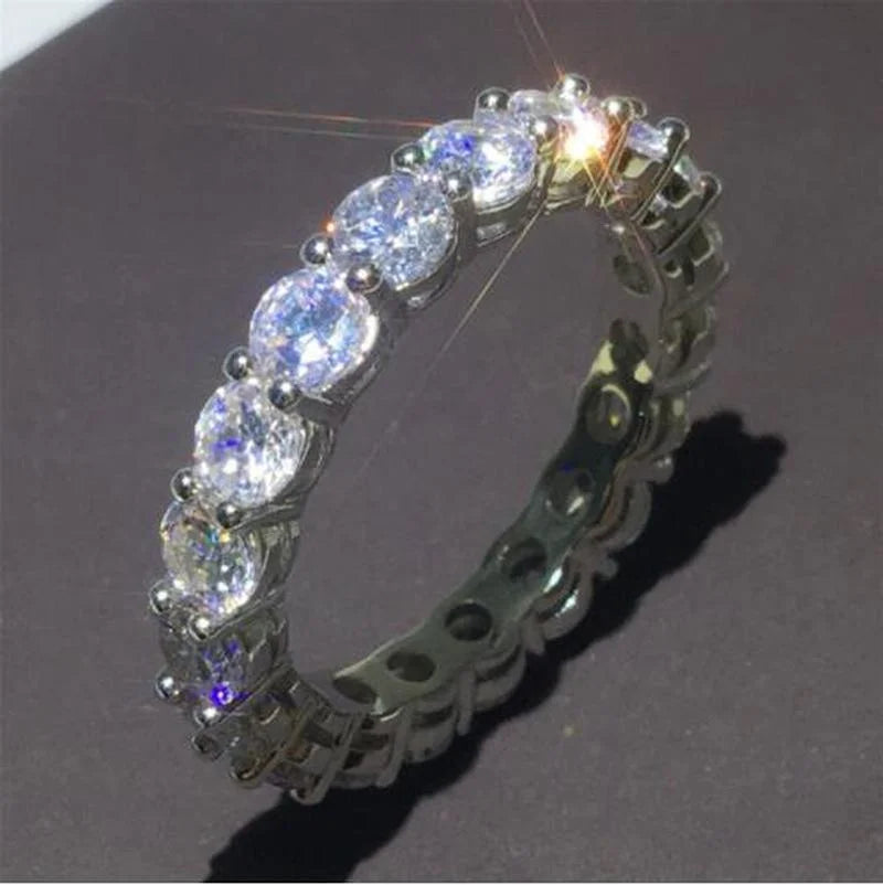 925 Sterling Silver Eternity Band Ring - CZ Diamond Promise Engagement Wedding Jewelry for Women & Men