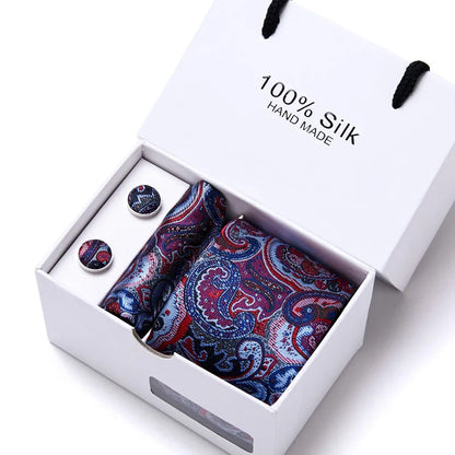 100% Silk Men’s Tie Gift Set - Classic 7.5cm Striped Floral Necktie with Handkerchief for Office, Party & Wedding Formal Wear