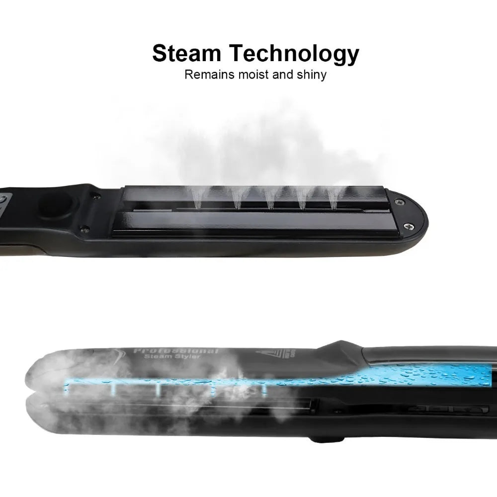 Professional Steam Hair Straightener – Ceramic Vapor Flat Iron, 450℉ Heat with Argan Oil Treatment for Hair Care