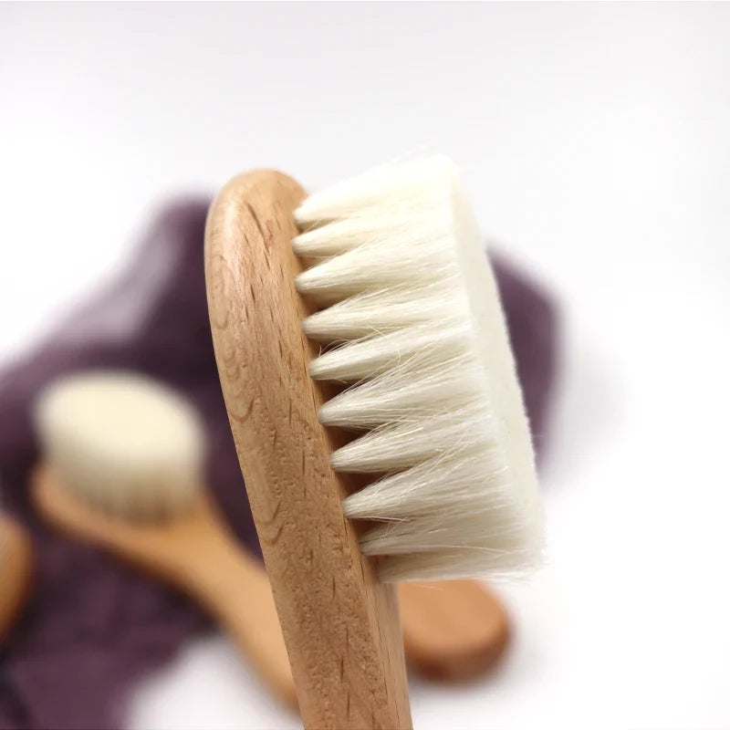 Natural Baby Hair Brush Set - Soft Wool Brush and Beech Wooden Comb for Kids Hair Care