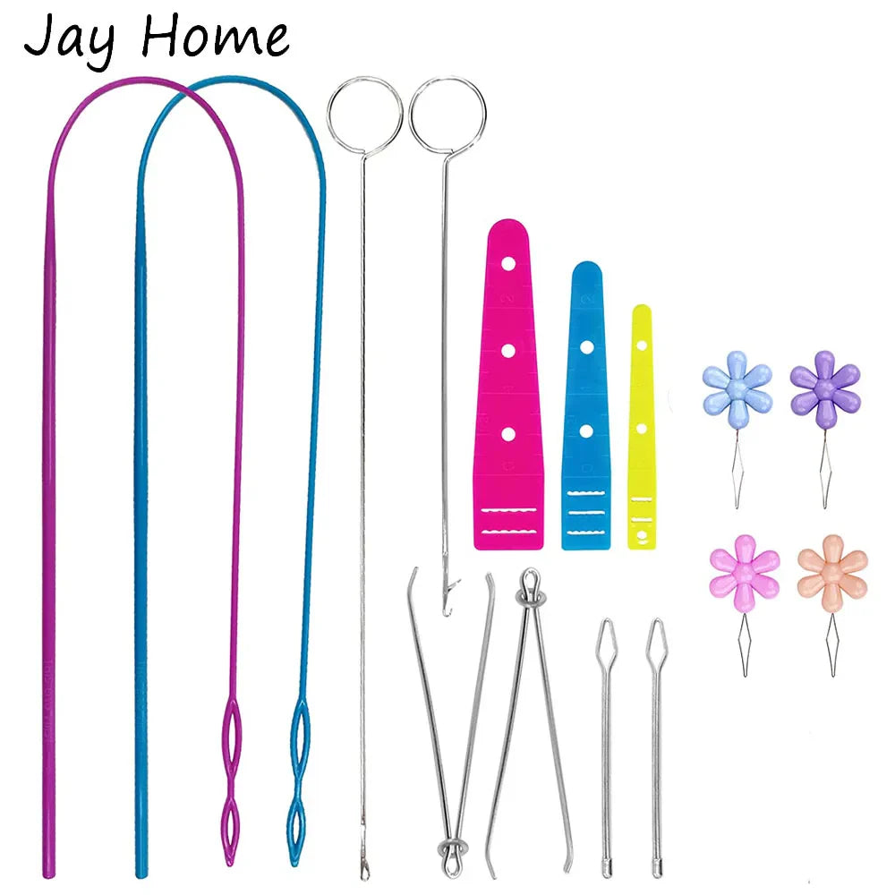 Flexible Sewing Threader Tool — Drawstring Loop Turner Hook with Metal Tweezers & Plastic Threader for DIY Sewing