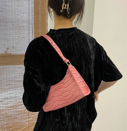 Fashion PU Leather Handbag for Women – Alligator Pattern Small Underarm Messenger Bag & Purse