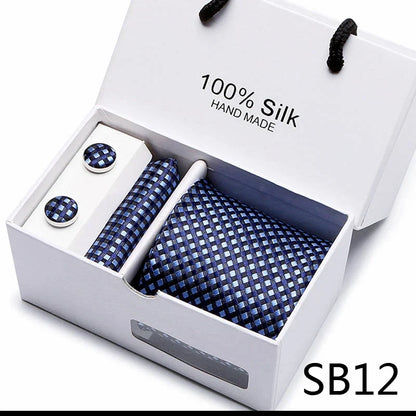 100% Silk Men’s Tie Gift Set - Classic 7.5cm Striped Floral Necktie with Handkerchief for Office, Party & Wedding Formal Wear