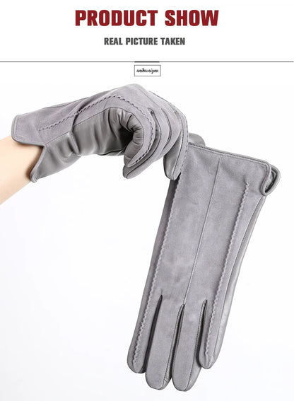 Women’s Winter Touch Gloves – 50% Genuine Leather & 50% Suede, Colorful Warm Leather Gloves