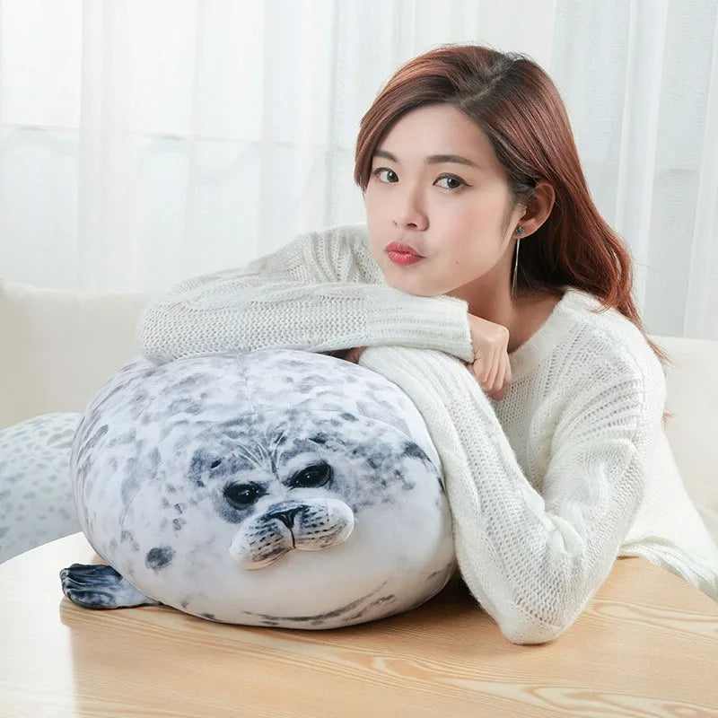 Angry Blob Seal Pillow – Chubby 3D Sea Lion Plush Stuffed Toy & Sleeping Throw Pillow for Kids & Girls