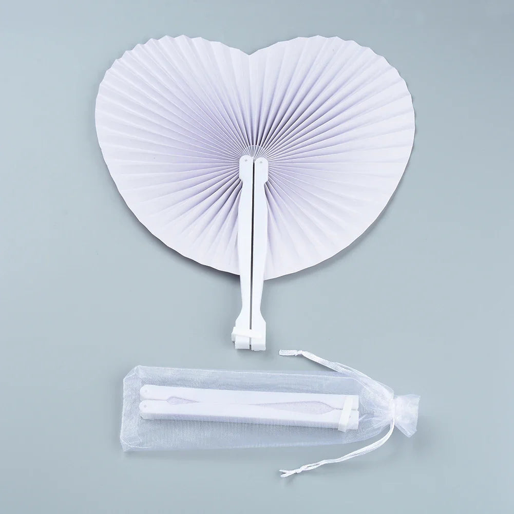 20/30PCS Personalized White Wedding Heart Paper Fans – Custom Logo Party Souvenirs & Guest Gifts for Engagements & Baptisms