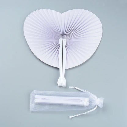 20/30PCS Personalized White Wedding Heart Paper Fans – Custom Logo Party Souvenirs & Guest Gifts for Engagements & Baptisms