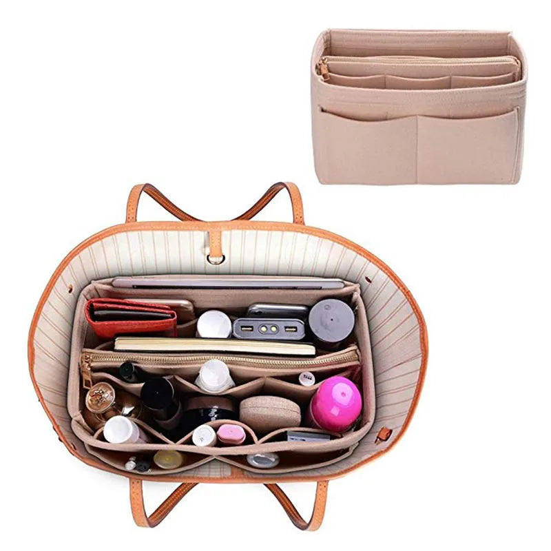 HHYUKIMI Brand Makeup Organizer Felt Insert Bag: Travel Inner Purse for Handbag - Portable Cosmetic Bags Fit Various Brands