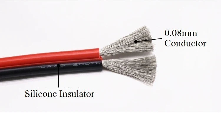 1/2/5M Copper Silicone Rubber Wire – Flexible 30 to 10 AWG 2-Pin DIY LED Connector Cable, Black & Red