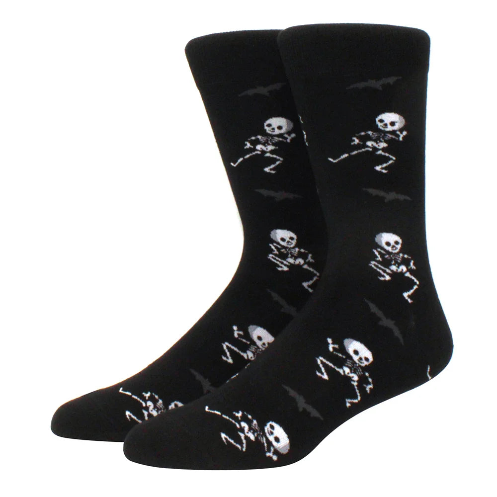 Men's Colorful Combed Cotton Jacquard Crew Socks - Striped Business Casual Dress Socks