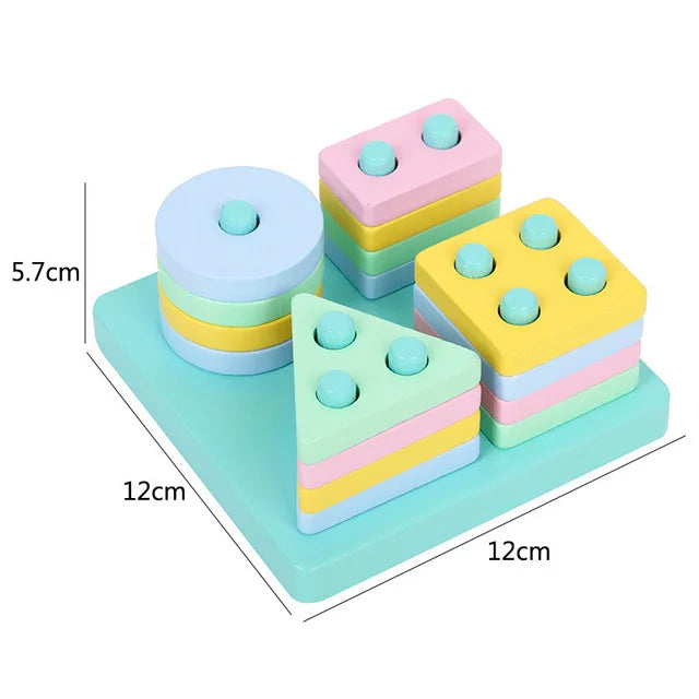Hot Kids Montessori Wooden Toys – Macaron Blocks Learning Set, Baby Music Rattles & Colorful Educational Blocks