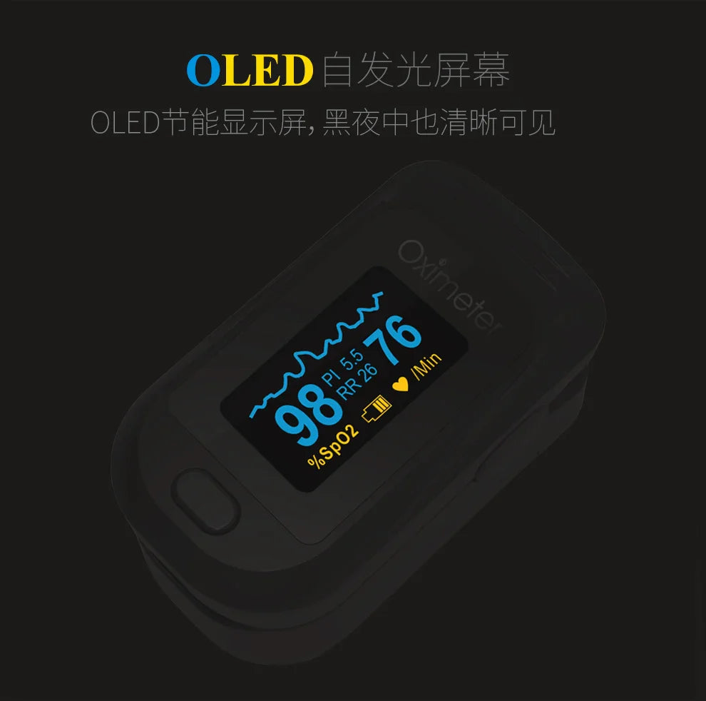 KIUZOU Finger Pulse Oximeter – SPO2, PR, PI, RR Blood Oxygen Saturation and Heart Rate Monitor with OLED Display