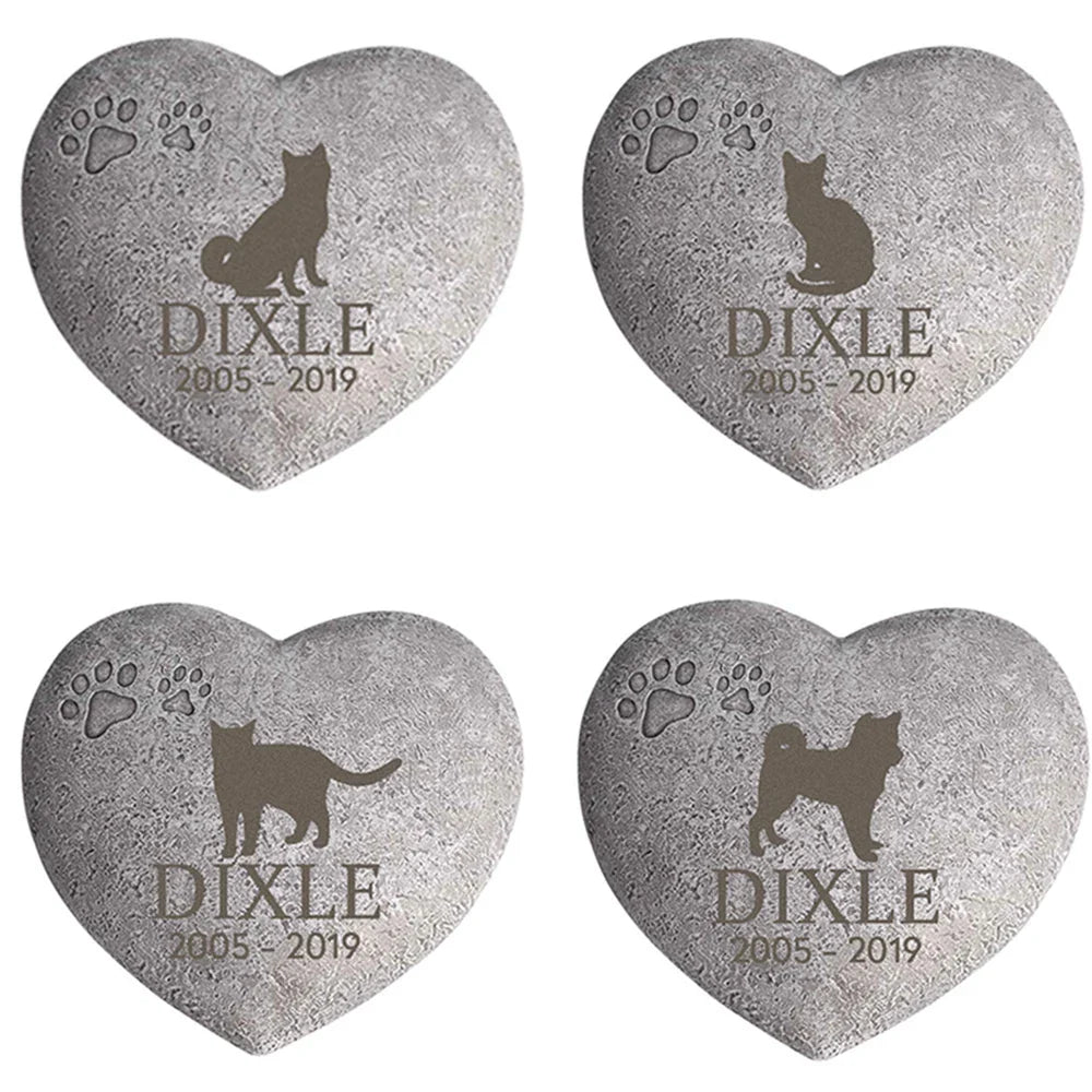 Personalized Pet Memorial Stone – Heart-Shaped Dog & Cat Grave Marker with Paw Design, 1-24 Patterns for Garden Tombstone