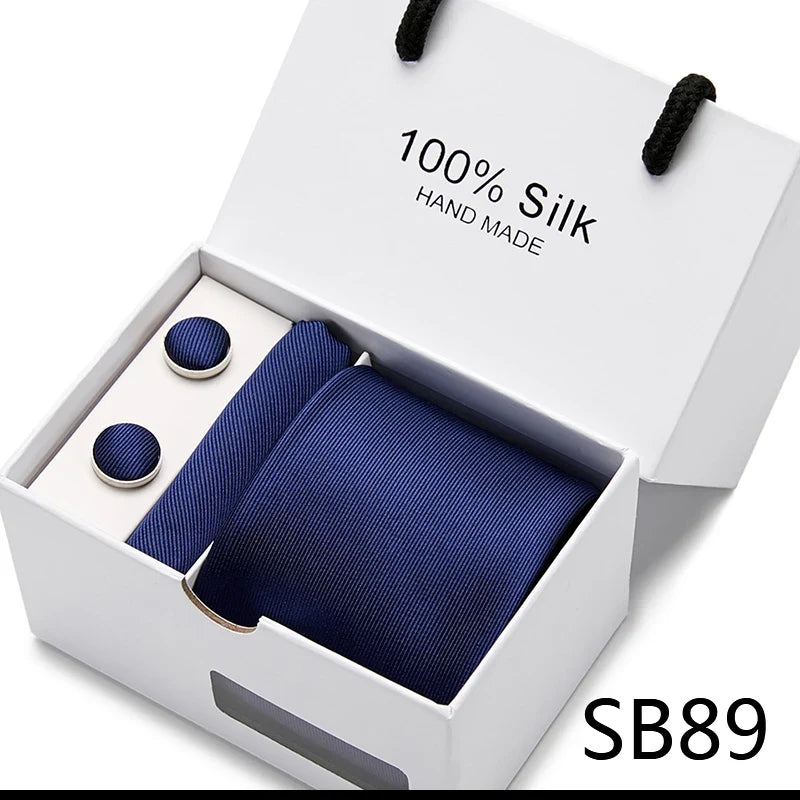 100% Silk Tie Gift Set - Classic Striped Wedding Necktie with Handkerchief for Men