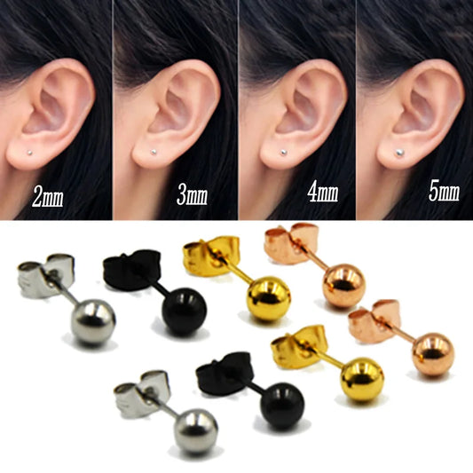 316L Surgical Steel Black Bead Stud Earrings - Cute Tragus & Upper Ear Piercing Jewelry for Women