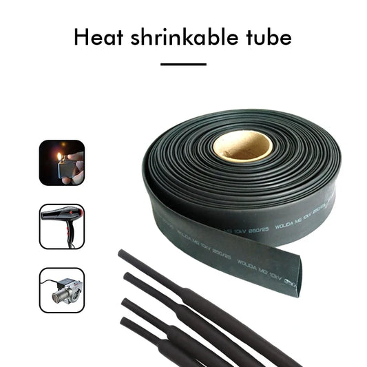 Black Polyolefin Heat Shrink Tube - 2:1 Ratio Insulated Wire Cable Sleeving Tubing Connector Protector 5M 100M