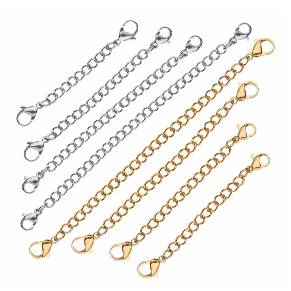 10pcs Stainless Steel Jewelry Extender Chains - Adjustable Necklace & Bracelet Extension Links with Lobster Clasps for DIY Crafting