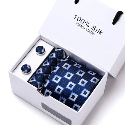 100% Silk Men’s Tie Gift Set - Classic 7.5cm Striped Floral Necktie with Handkerchief for Office, Party & Wedding Formal Wear