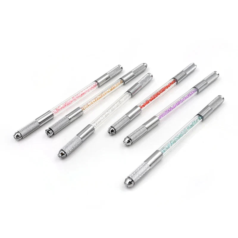 Manual Double-Ended Crystal Acrylic Microblading Pen – Permanent Makeup Eyebrow Tattoo Tool for Flat & Round Needles