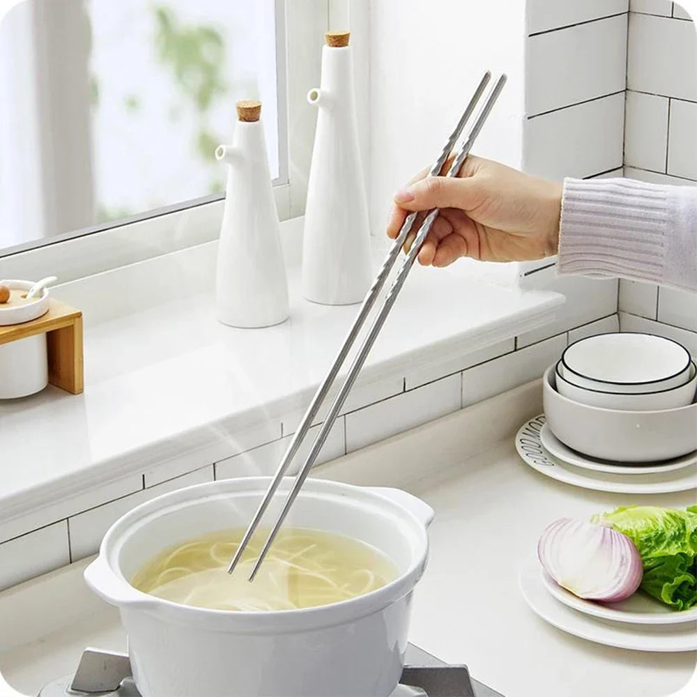 Stainless Steel Extra Long Cooking Chopsticks - 38.8cm Dishwasher Safe Frying Chopsticks (1 Pair)