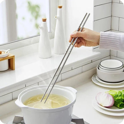 Stainless Steel Extra Long Cooking Chopsticks - 38.8cm Dishwasher Safe Frying Chopsticks (1 Pair)