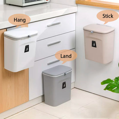 JYPS 7/9L Large Capacity Hanging Trash Can - Wall Mounted Kitchen Recycling Bin with Lid, Ideal for Bathroom and Kitchen Use